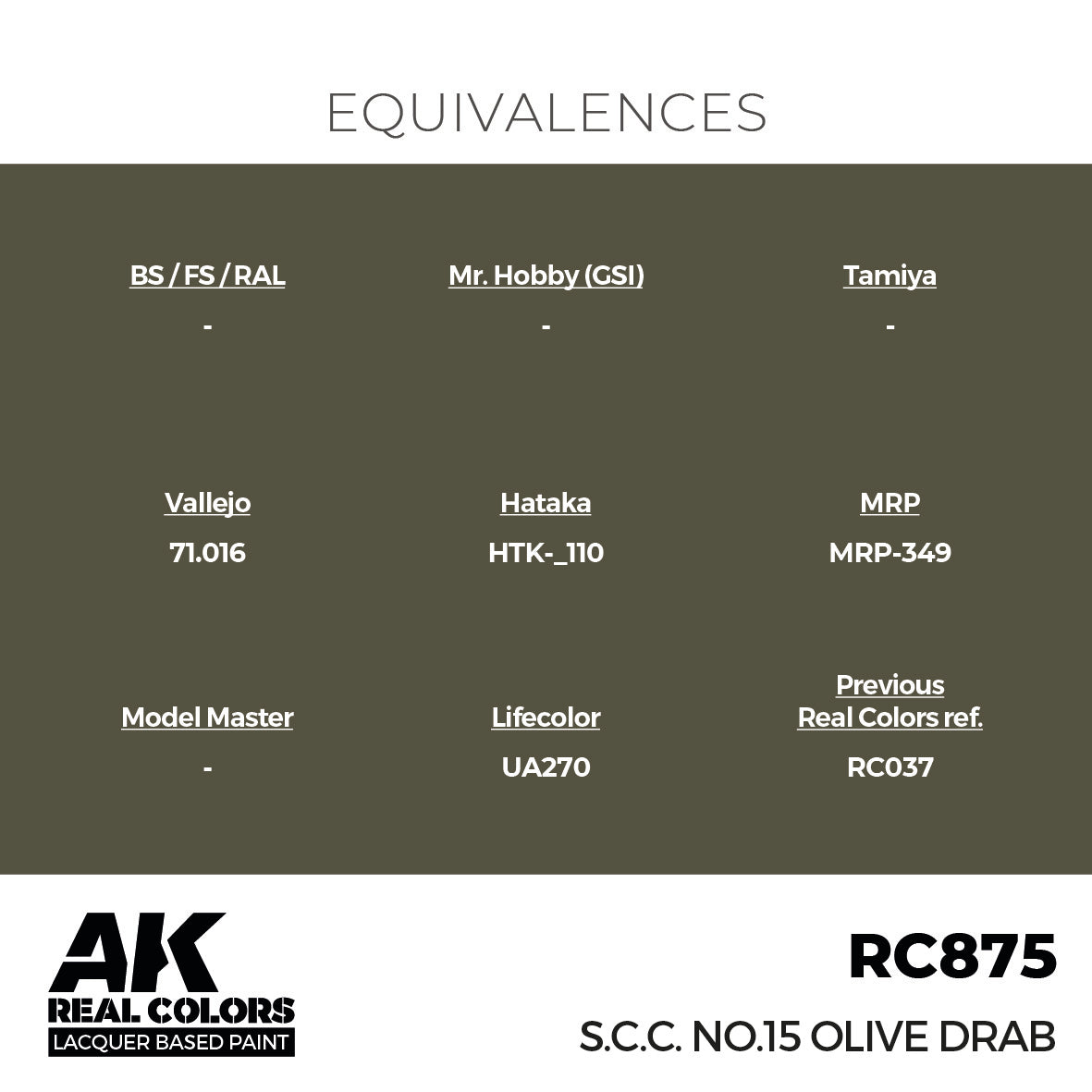 AK Interactive RC875 Real Colors S.C.C. No.15 Olive Drab 17m