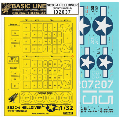 HGW 1/32 US SB2C-4 Helldiver Basic LIne Wet Transfers and Masks 132837
