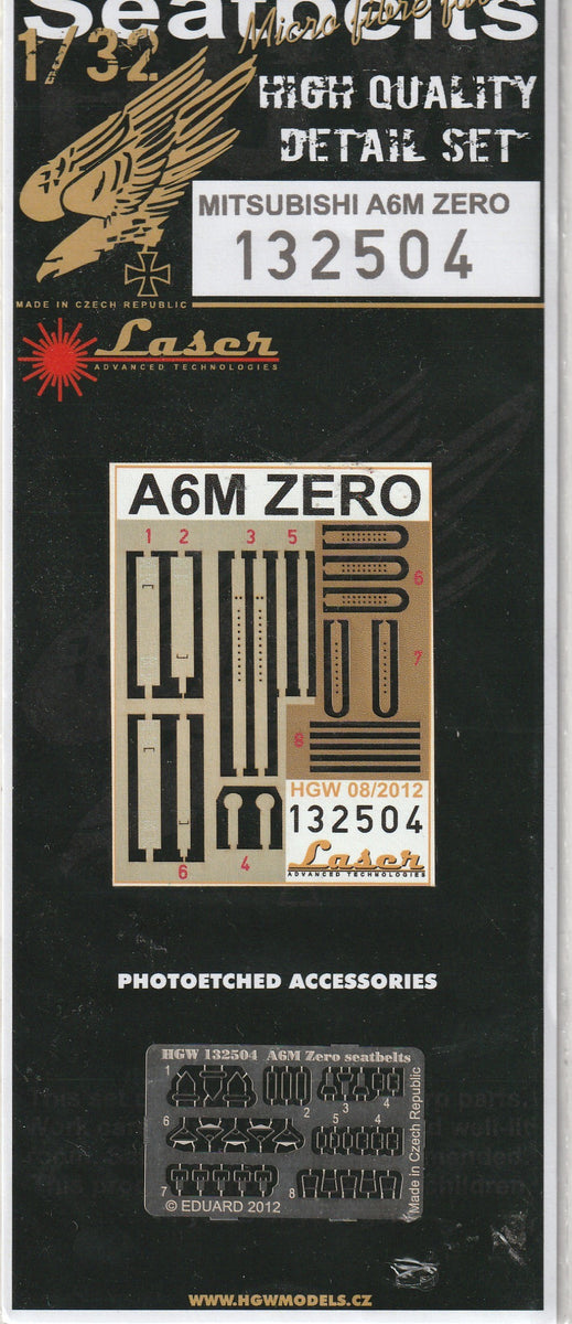 HGW 1/32 Japanese A6M Zero Microplastic Foil/Photoetch Seatbelts