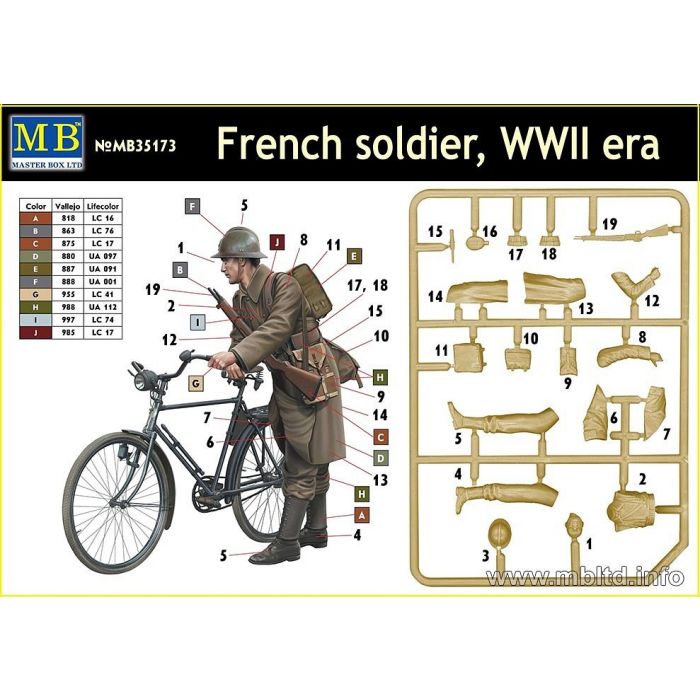 MasterBox 1/35 French Soldier w/ Bicycle WWII Era MB35173
