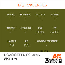 Load image into Gallery viewer, AK Interactive AK11874 Acrylic 3G Air USMC Green FS 34095 17ml