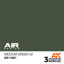 Load image into Gallery viewer, AK Interactive AK11861 Acrylic 3G Air Medium Green 42 17ml
