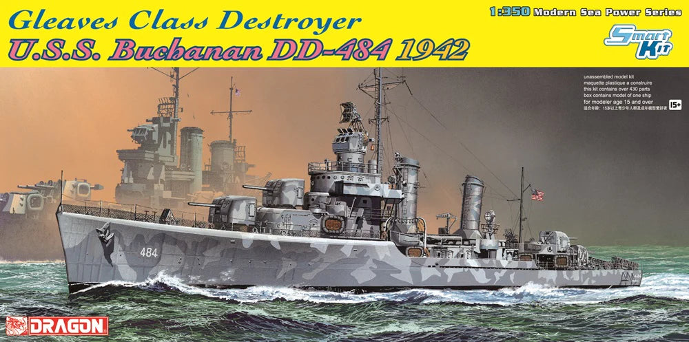 ドラゴン 1/350 U S S 駆逐艦 ブキャナン DD-484 1942 プラモデル Dragon 1/350 US Destroyer USS Buchanan DD-484 1942 Smart Kit 1021
