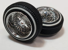 Load image into Gallery viewer, Pegasus 1/24 Rim &amp; Tire Set 1313 &quot;DZ&#39;s&quot; Style Chrome Deep Rims w/ Whitewall Tires (4)