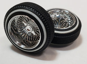 Pegasus 1/24 Rim & Tire Set 1313 "DZ's" Style Chrome Deep Rims w/ Whitewall Tires (4)