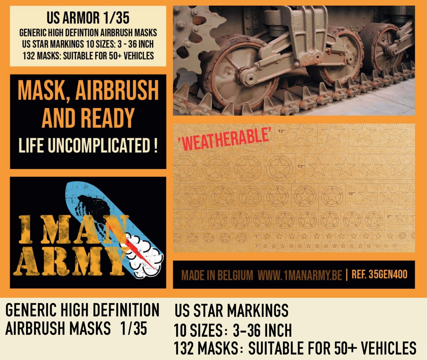 1ManArmy 1/35 US Star Markings 3-36 in Paint Masks 35GEN400
