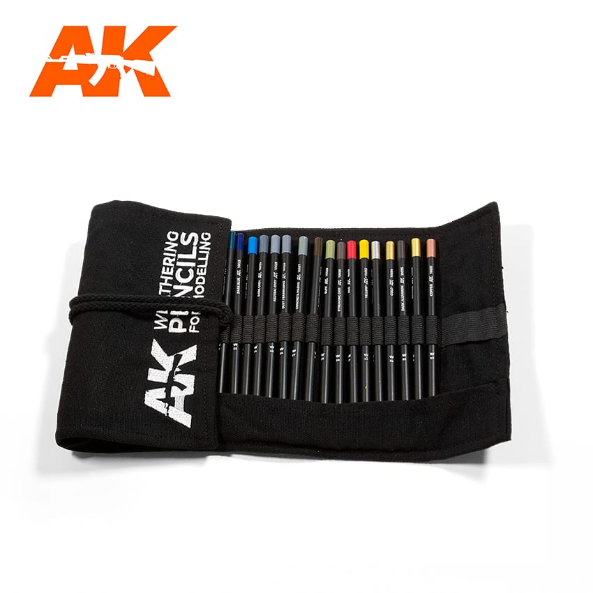 AK Interactive AK10048 Weathering Pencils for Modeling with Cloth Case (All 37 Colours)