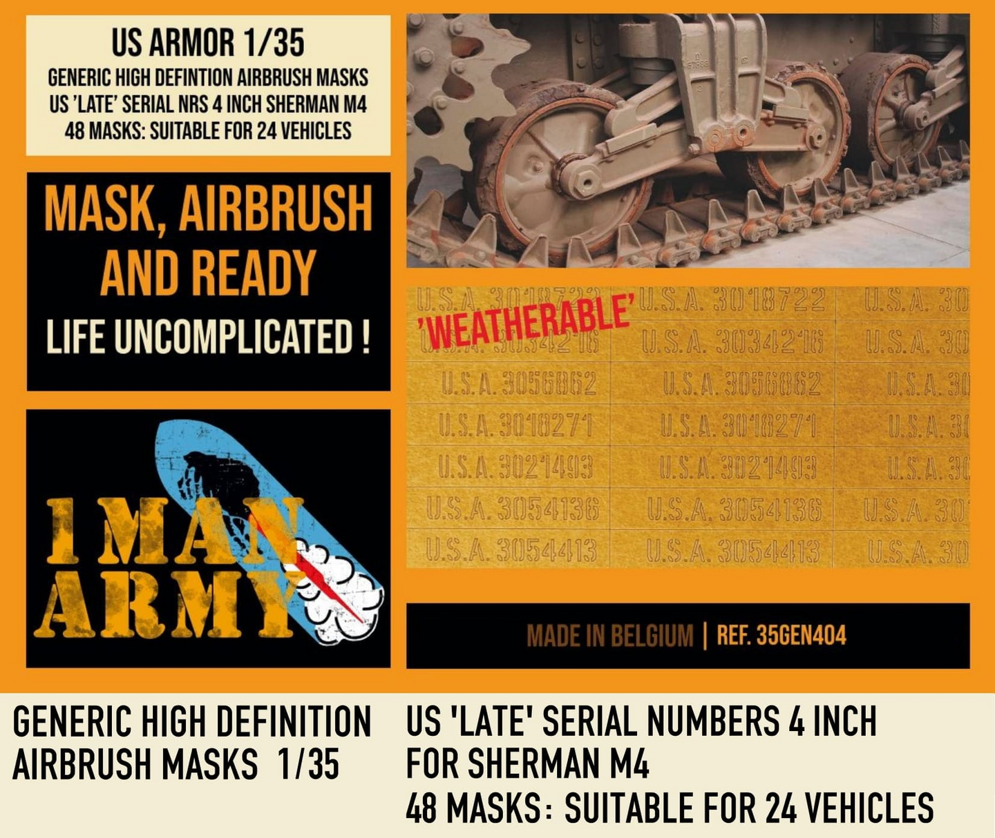 1ManArmy 1/35 US Late Serial Numbers 4 Inch for Sherman M4 Paint Masks 35GEN404