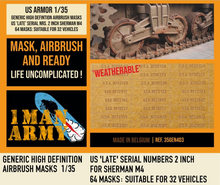 Load image into Gallery viewer, 1ManArmy 1/35 US Late Serial Numbers 2 Inch for Sherman M4 Paint Masks 35GEN403