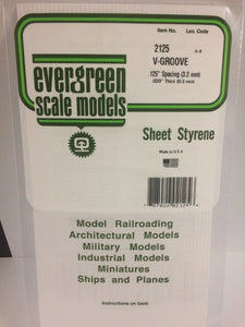 Evergreen 2125 Styrene Plastic V-Groove Styrene Plastic 0.020"x 12"x 6" (1)