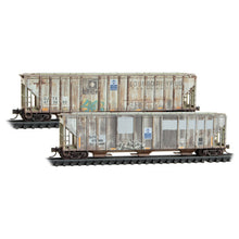 Load image into Gallery viewer, Micro-Trains N DJTX 3 Bay Hopper Weathered 2-Pack 983 05 088