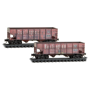 Micro-Trains N CB&Q 33' Rib Side 2-Bay Hoppers Weathered 2-Pack 983 05 089