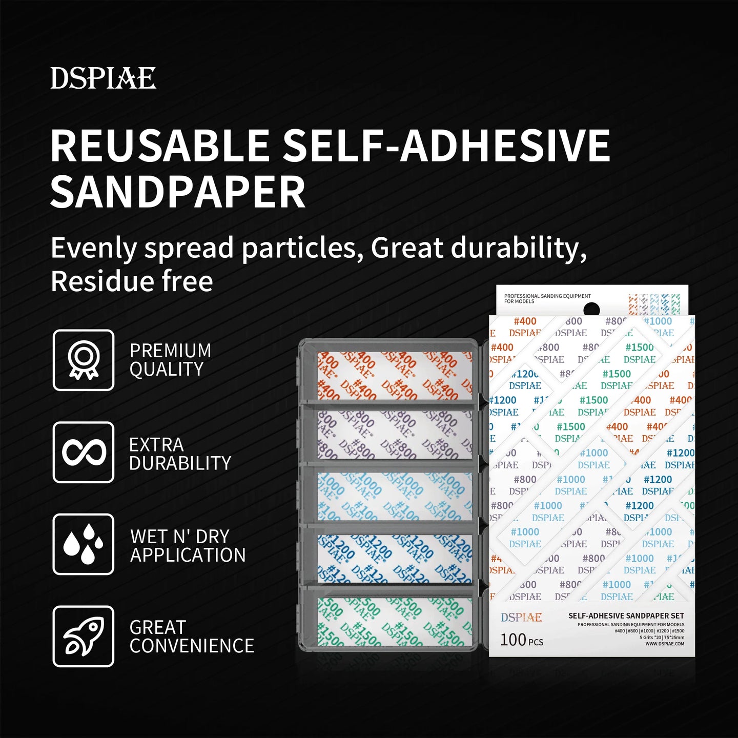 Dspiae DSP-S01 Adhesive Sand Paper Set (400, 800, 1000, 1200, 1500) (100pcs)