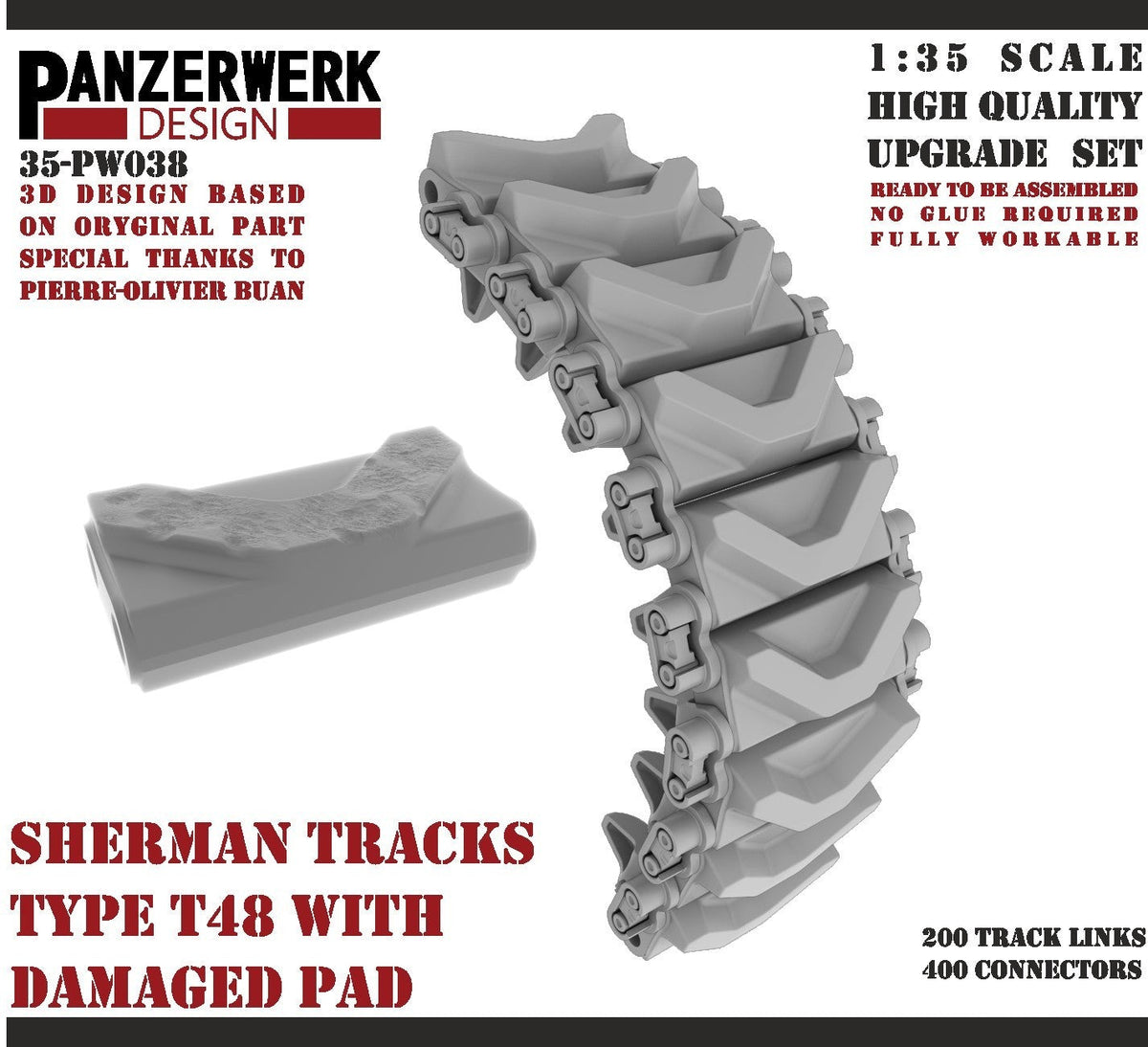 Panzerwerk Design 3D Printed 1/35 Sherman Tracks Type T48 (Damage Pads ...