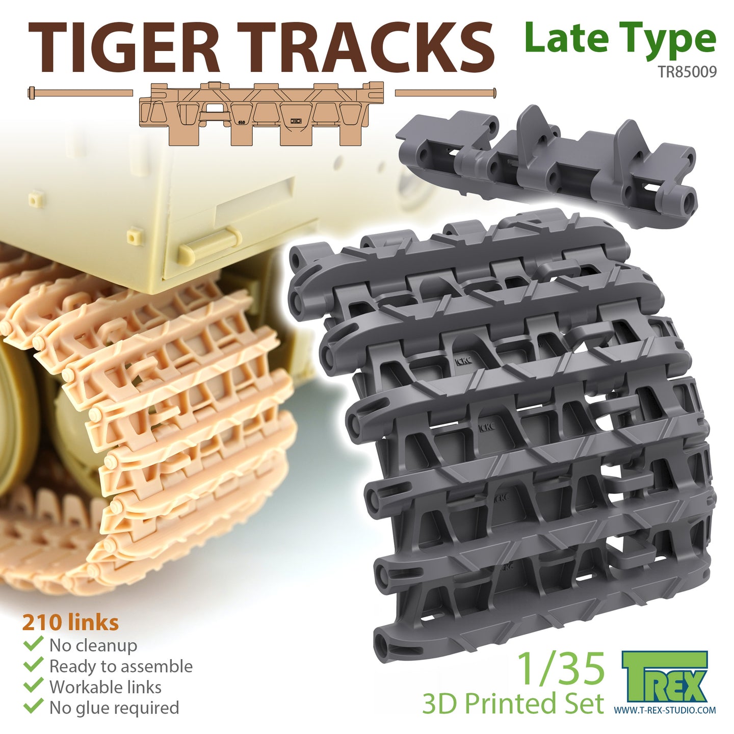 Trex 1/35 German Tiger Tracks Late Type 3D Printed Tracks TR85009