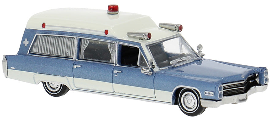 Brekina 1/87 HO Cadillac Meteor Ambulance 1966 Blue / White 19777