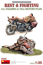 Load image into Gallery viewer, Miniart 1/35 US Soldiers Rest and Fighting w/ WLA Motorcycles 53068