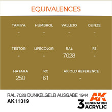 Load image into Gallery viewer, AK Interactive AK11319 Acrylic 3G AFV RAL 7028 Dunkelgelb Ausgabe 1944 17ml
