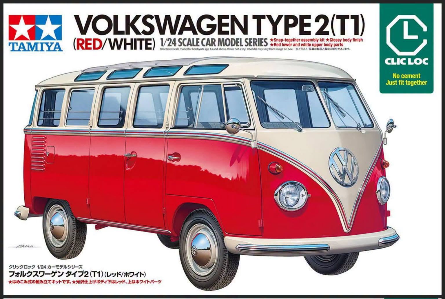 Tamiya 1/24 Volkswagen Type 2 (T1) (Red/White) SNAP-KIT 28101