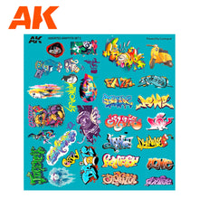 Load image into Gallery viewer, AK Interactive AK9091 1/32 1/35 1/72 Assorted Graffiti Decals