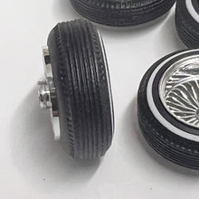 Load image into Gallery viewer, Pegasus 1/24 Rim &amp; Tire Set 1313 &quot;DZ&#39;s&quot; Style Chrome Deep Rims w/ Whitewall Tires (4)