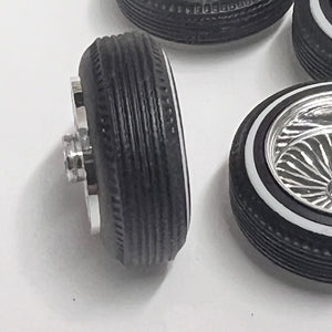 Pegasus 1/24 Rim & Tire Set 1313 "DZ's" Style Chrome Deep Rims w/ Whitewall Tires (4)