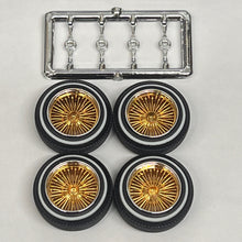 Load image into Gallery viewer, Pegasus 1/24 Rim &amp; Tire Set 1320 "DZ's" Style Gold Back-Chrome Ring Rims (4)