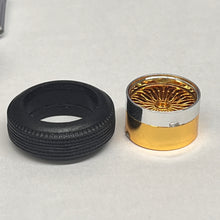 Load image into Gallery viewer, Pegasus 1/24 Rim &amp; Tire Set 1320 "DZ's" Style Gold Back-Chrome Ring Rims (4)