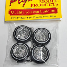 Load image into Gallery viewer, Pegasus 1/24 Rim &amp; Tire Set 1313 &quot;DZ&#39;s&quot; Style Chrome Deep Rims w/ Whitewall Tires (4)