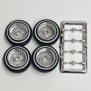 Pegasus 1/24 Rim & Tire Set 1313 "DZ's" Style Chrome Deep Rims w/ Whitewall Tires (4)