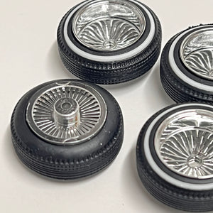 Pegasus 1/24 Rim & Tire Set 1313 "DZ's" Style Chrome Deep Rims w/ Whitewall Tires (4)