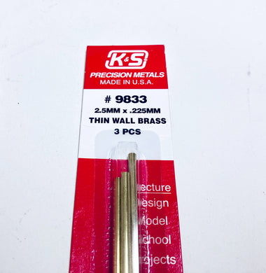 K&S 9833 Thin Wall Round Brass Tube 2.5mm OD x 12