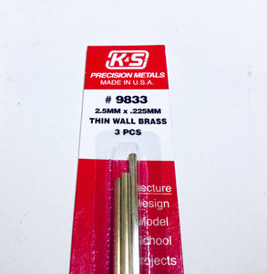 K&S 9833 Thin Wall Round Brass Tube 2.5mm OD x 12" (0.225t)