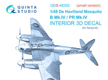 Load image into Gallery viewer, Quinta Studio 1/48 Interior 3D Decal British Mosquito B/PR Mk.IV Tamiya Small QDS-48355