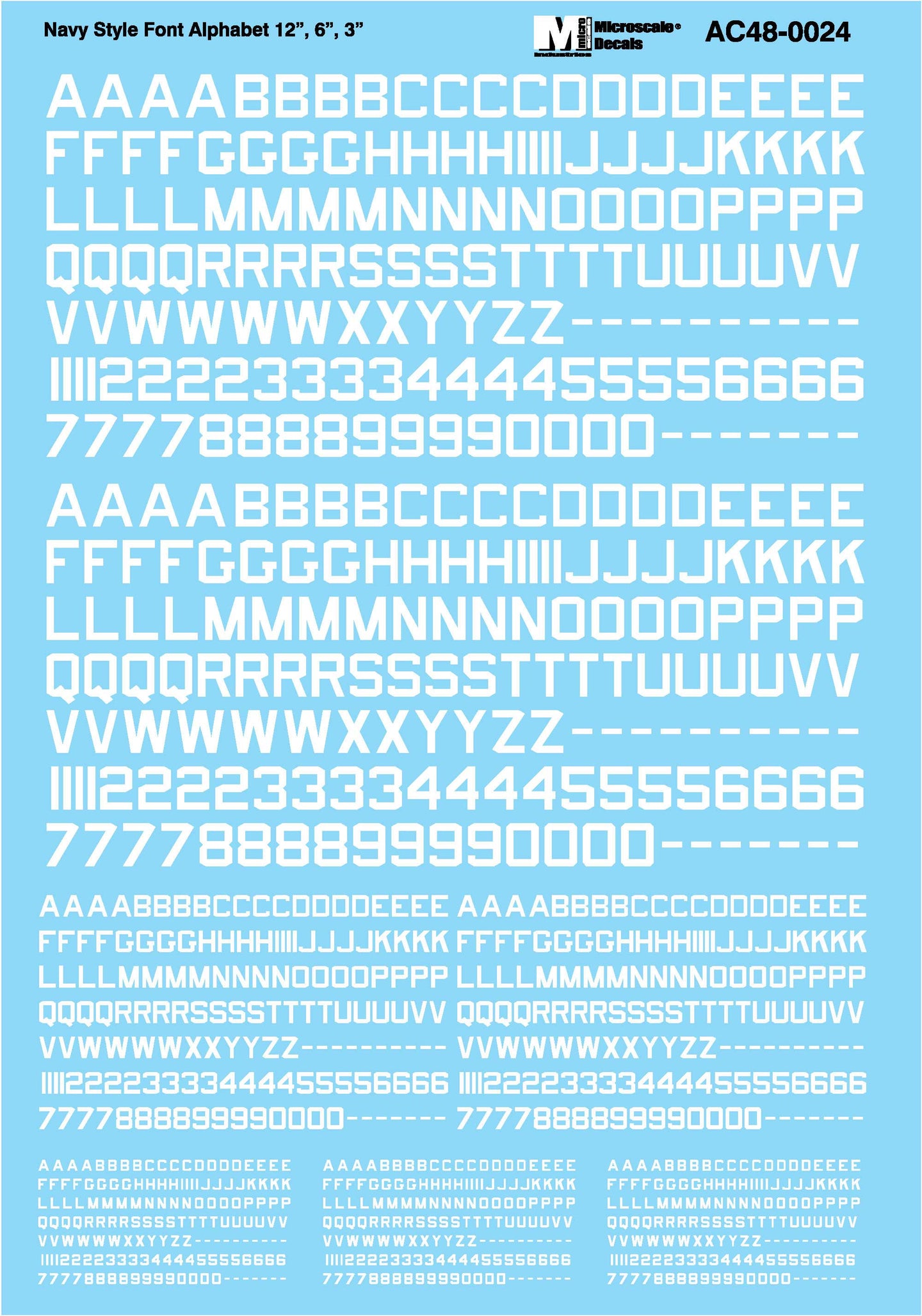 Microscale Decals Navy Style Font - (Alphabet 12, 6, and 3 inch)- Whit ...