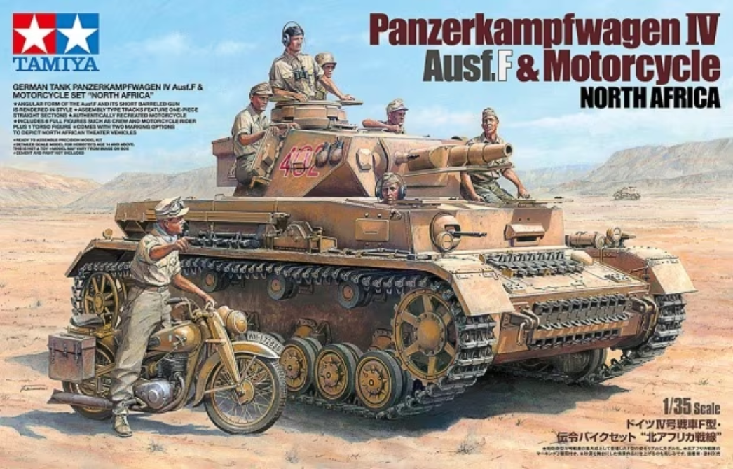 Tamiya 1/35 German Pz.Kfw IV Ausf.F w/ Motorcycle North Africa 25208