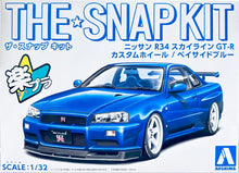 Load image into Gallery viewer, Aoshima Snap Kit 1/32 Nissan Skyline GT-R R34 Bayside Blue 11-SP1 06630