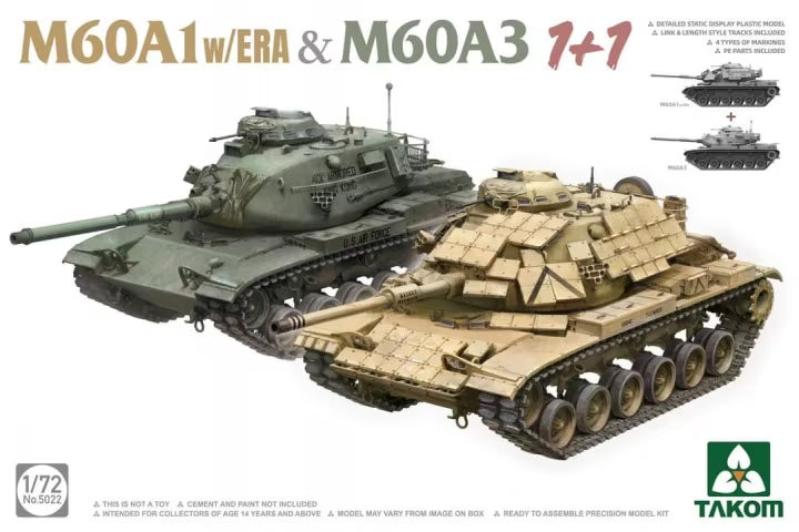 Takom 1/72 US M60A1 & M60A3 Main Battle Tanks (2 Complete Kits) 5022