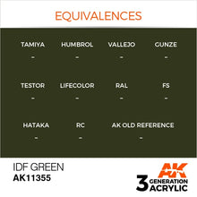 Load image into Gallery viewer, AK Interactive AK11355 Acrylic 3G AFV IDF Green 17ml