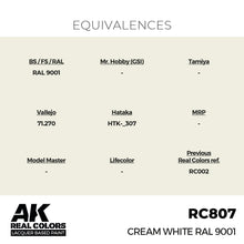 Load image into Gallery viewer, AK Interactive RC807 Real Colors Cream White RAL 9001 17ml