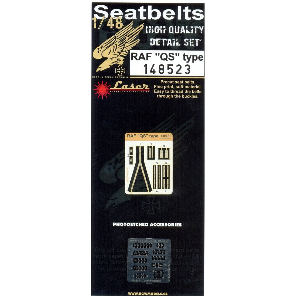 HGW 1/48 British RAF QS Type Pre-cut Microplastic Foil/Photoetch Seatbelts 148523