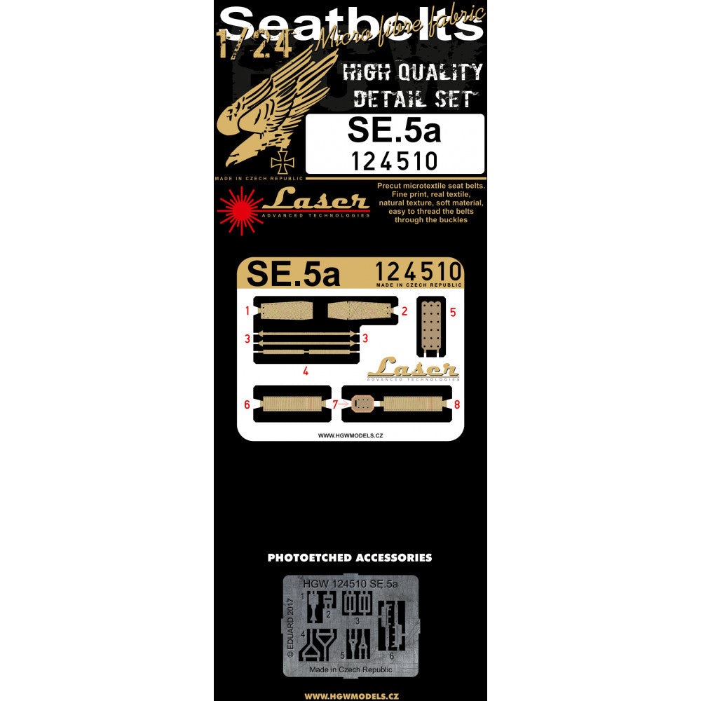 HGW 1/24 British SE.5a Microtextile/Photoetch Seatbelts 124510 SALE!
