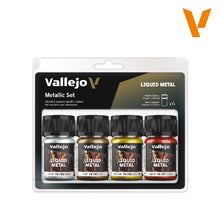 Load image into Gallery viewer, Vallejo 70.199 Liquid Metal Metallic Set Gold, Old Gold, Silver, Copper 35ml (4)