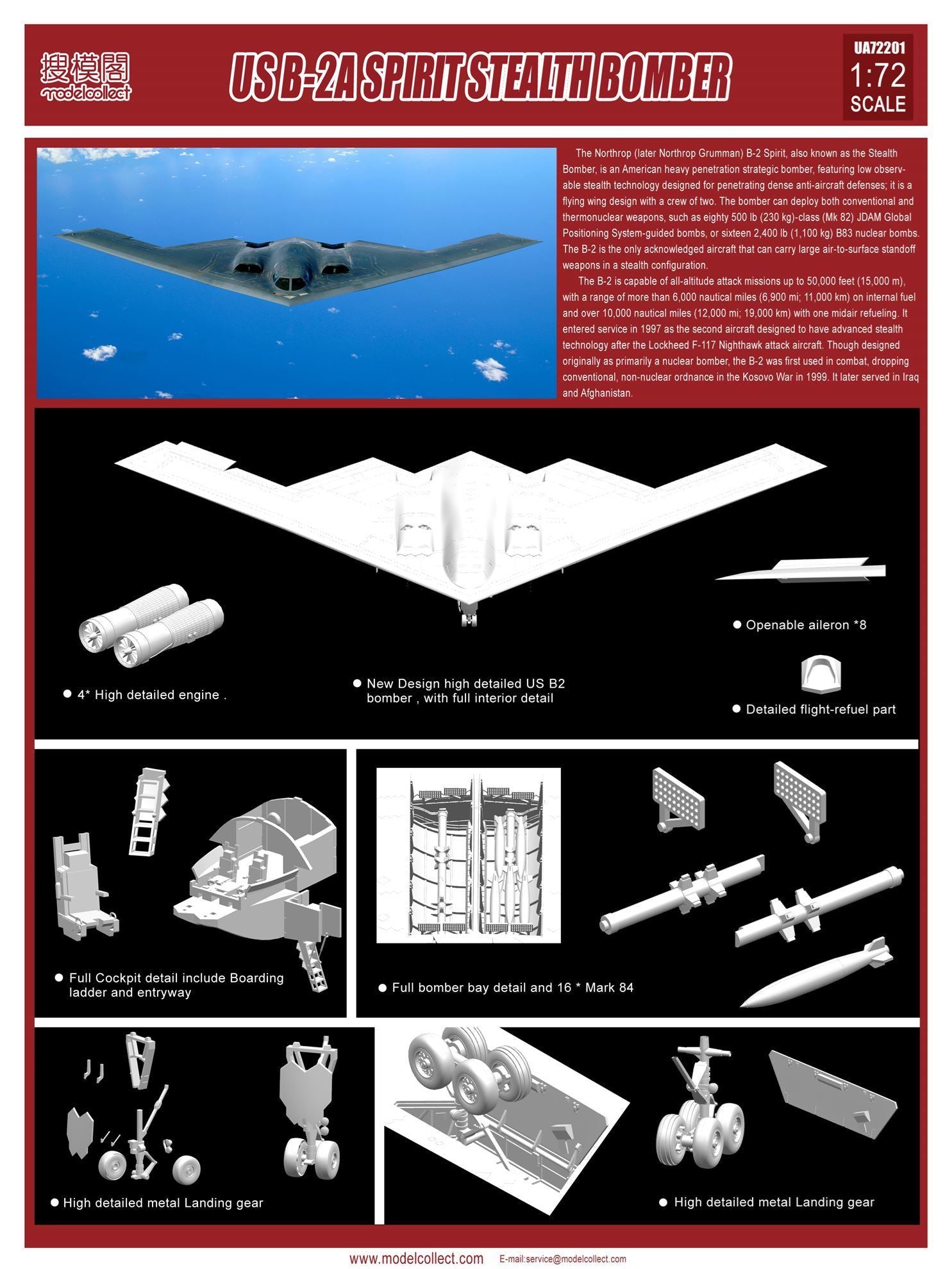 Modelcollect 1/72 US B-2A Spirit Stealth Bomber UA72201