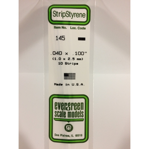 Evergreen 145 Styrene Plastic Strips 0.040"x 0.100"x 14"  (10)