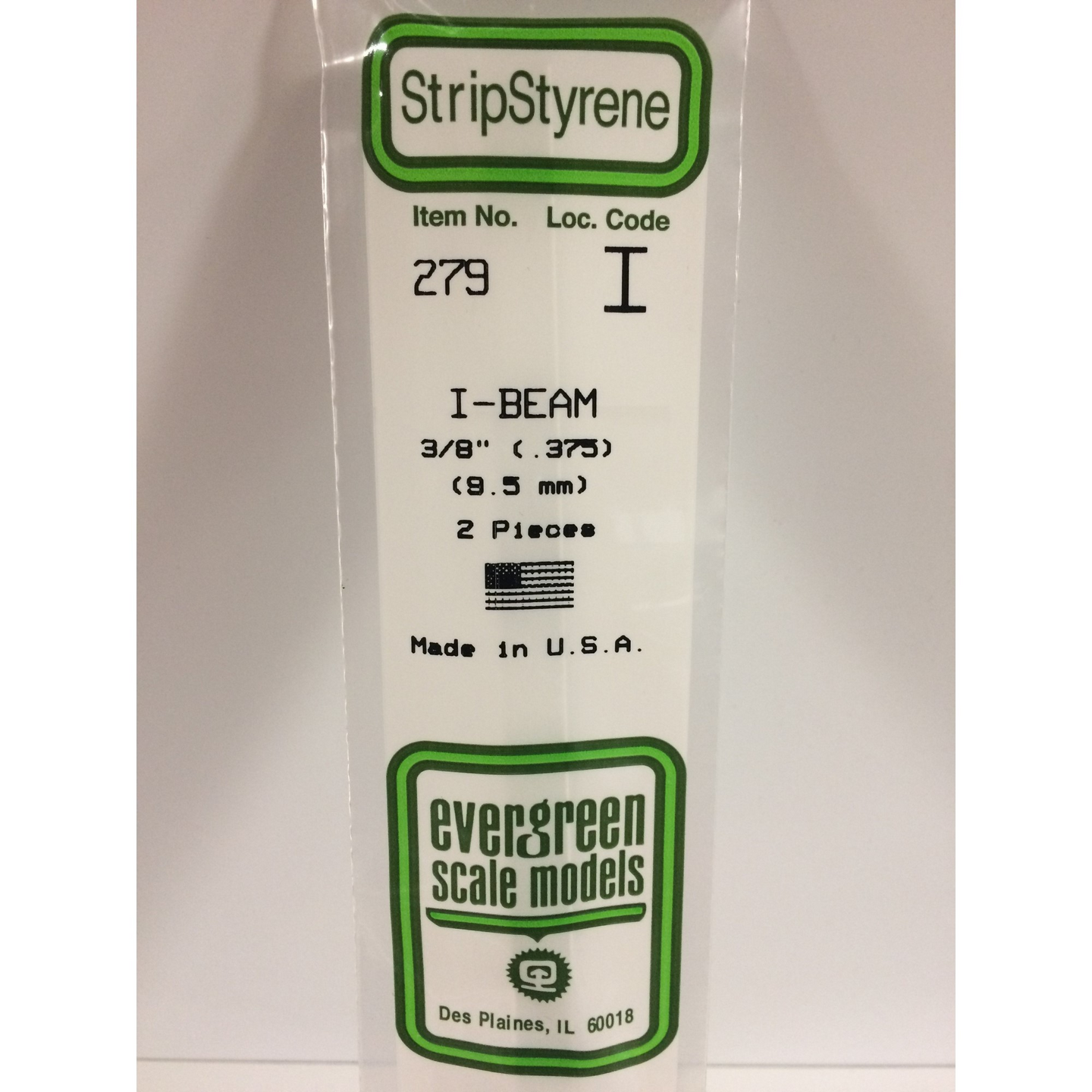 Evergreen 279 Styrene Plastic I Beam 0.375