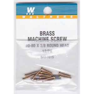 Walthers 947-1015 #0-80 Brass Round Head Machine Screws 3/8" x .060" (12)