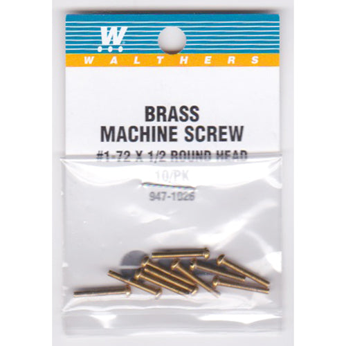 Walthers 947-1026 #1-72 Brass Round Head Machine Screws 1/2 x .073