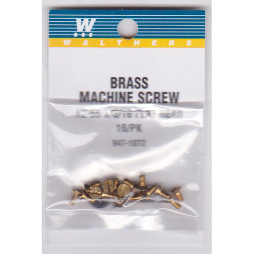 Walthers 947-1072 #2-56 Brass Flat Head Machine Screws -- 3/16 x .086