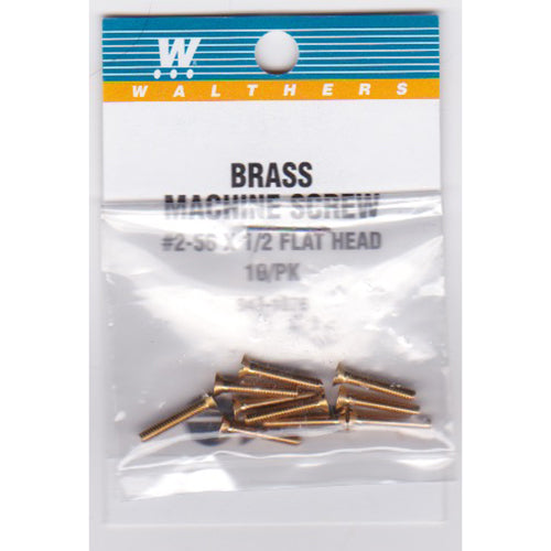 Walthers 947-1076 #2-56 Brass Flat Head Machine Screws 1/2 x .086